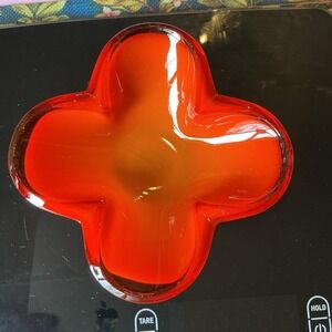 Vintage MCM Sasak Japanese Amberina Art Glass Bowl/Ashtray Red/Orange